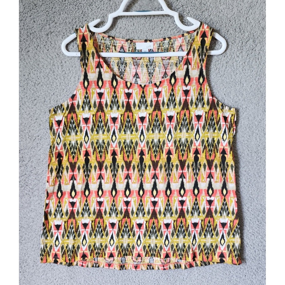 J. Jill Tank Top Women Medium Petite Multicolor Ikat Geometric Cotton Sleeveless